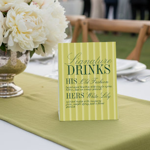 Elegant Chartreuse Stripe Signature Drinks Wedding Pedestal Sign