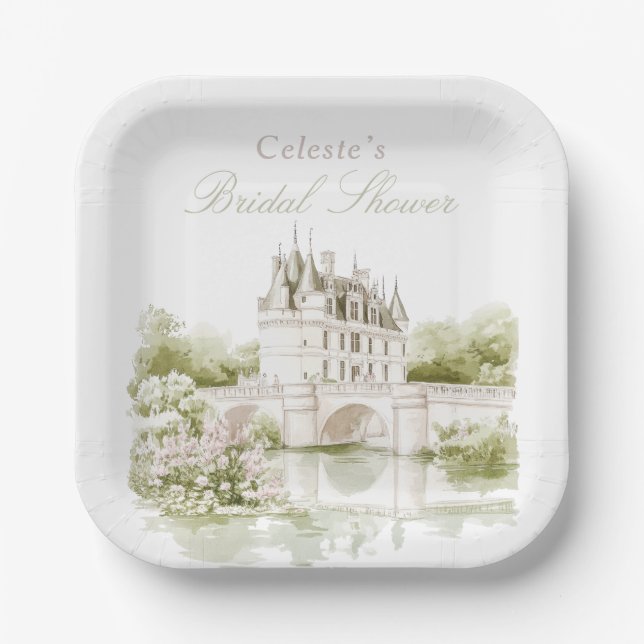 Elegant Chateau French Romance Bridal Shower  Paper Plate (Front)