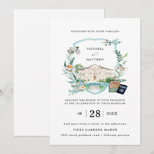 Elegant Chateau Manor   Travel Wedding Crest Invitation