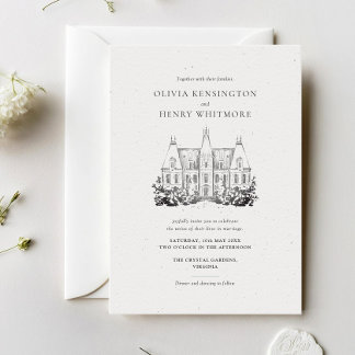Elegant Chateau Venue Sketch Wedding Invitation