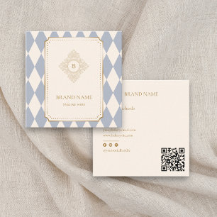 Elegant Checkered Diamond Gold Accent QR Brand Square Business Card