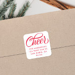 Elegant Cheer Script Christmas Return Address Square Sticker<br><div class="desc">This modern holiday sticker features an elegant calligraphy script "Cheers" and modern typography for your name and return address. This stamp is a chic way to customise your holiday envelopes and coordinates with our "Elegant Festive Script" collection.</div>