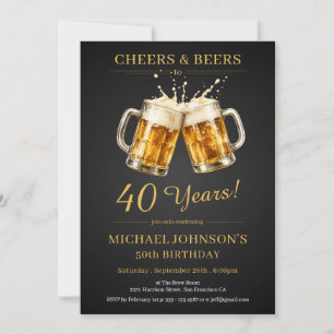  Elegant Cheers and Beers 40th Birthday Party  Invitation