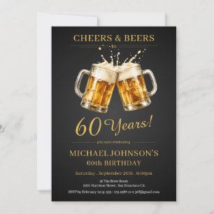  Elegant Cheers and Beers 60th Birthday Party  Invitation