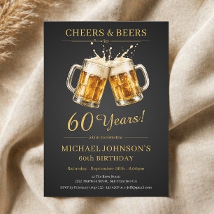 Elegant Cheers and Beers 60th Birthday Party Invitation