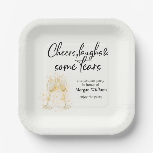 Elegant Cheers Laughs Tears Retirement Party Paper Plate (Front)