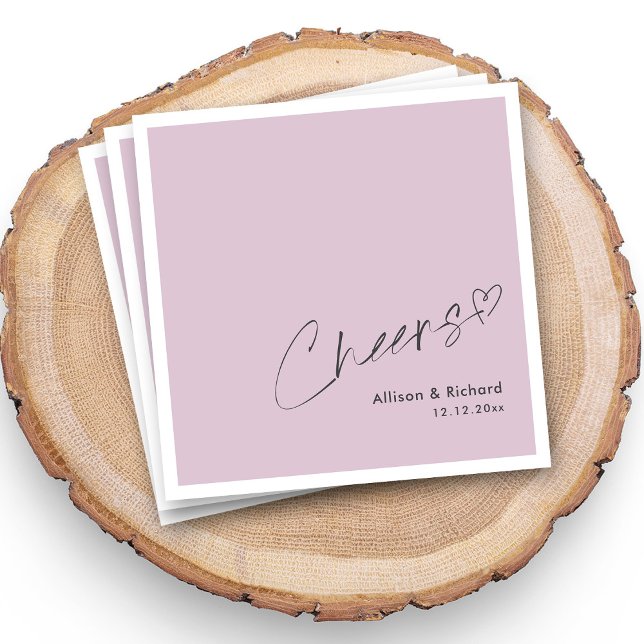 Elegant Cheers Lilac Wedding Napkin (Personalized Elegant Cheers Hand Lettering Modern Lilac Wedding Napkins With Names and Date)