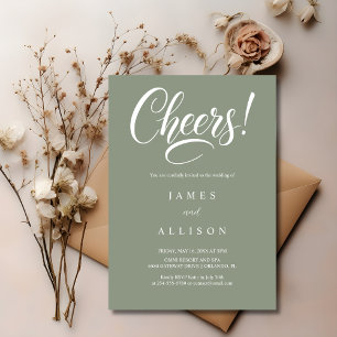 Elegant Cheers Script Sage Green Wedding  Invitation