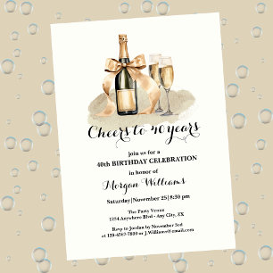 Elegant Cheers to 40 Years Champagne 40th Birthday Invitation