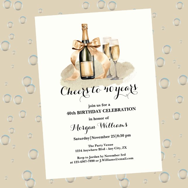Elegant Cheers to 40 Years Champagne 40th Birthday Invitation (Creator Uploaded)