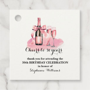 Elegant Cheers to 50 years Champagne 50th Birthday Favour Tags