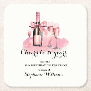 Elegant Cheers to 50 years Champagne 50th Birthday Square Paper Coaster