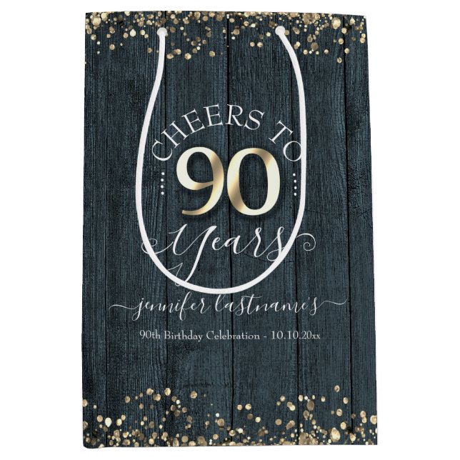 Elegant Cheers to 90 Years Birthday Medium Gift Bag (Front)