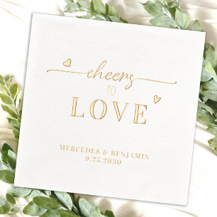 Elegant Cheers To Love Custom Gold Hearts Wedding Foil Napkins
