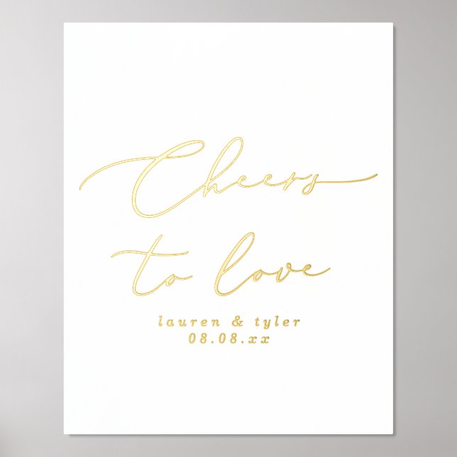 Elegant Cheers to Love Gold Personalised Wedding Foil Prints (Front)