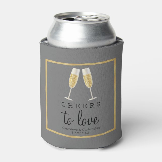 Elegant Cheers to Love Gold Wedding Champagne Can Cooler (Can Front)