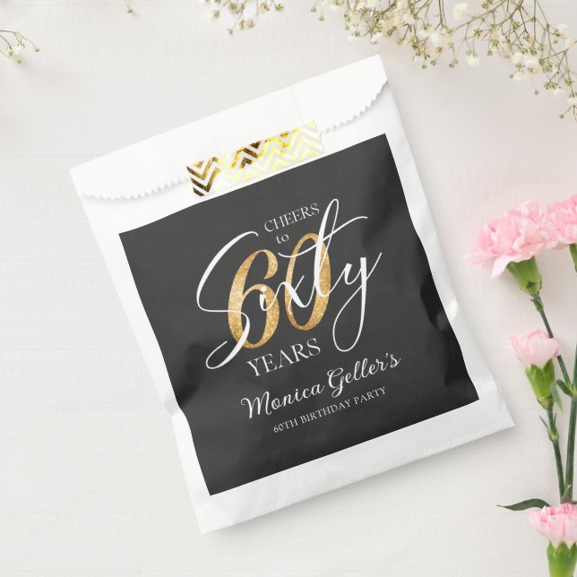 Elegant Cheers to Sixty | 60th Black Gold Birthday Favour Bags (Sealed)