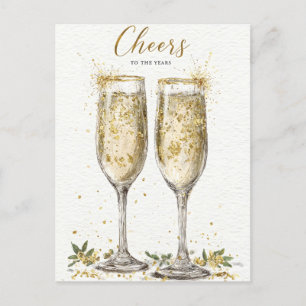 Elegant "Cheers to the Years" Golden Champagne Holiday Postcard