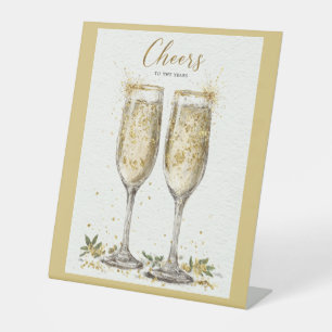 Elegant "Cheers to the Years" Golden Champagne Pedestal Sign