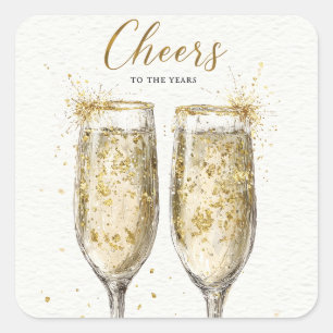 Elegant "Cheers to the Years" Golden Champagne Square Sticker