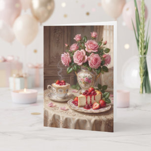 Elegant Cheesecake and Cappuccino Vintage Birthday Card
