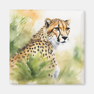 Elegant Cheetah in the Vibrant Savannah Magnet