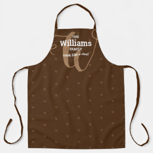 Elegant chef brown monogram family apron