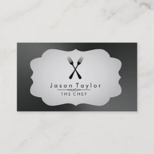 Elegant Chef Catering Retro Cross Fork Black Business Card