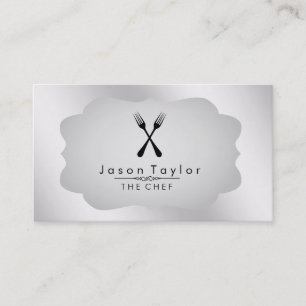 Elegant Chef Catering Retro Cross Fork White Steel Business Card
