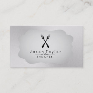 Elegant Chef Catering Retro Cross Fork White Steel Business Card