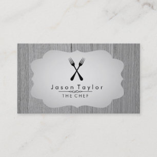 Elegant Chef Catering Retro Cross Fork Wood Gray Business Card