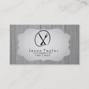 Elegant Chef Catering Retro Knife Fork Wood Grey Business Card