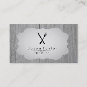 Elegant Chef Catering Retro Knife Fork Wood Grey Business Card