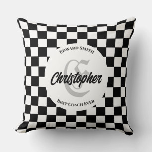 Elegant Chequered Black and White Coach Throw Pill Cushion