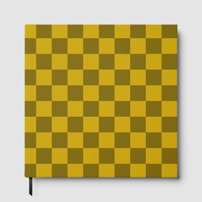 Elegant Chequered Pattern in Dark and Light Brown Guest Book (Front)