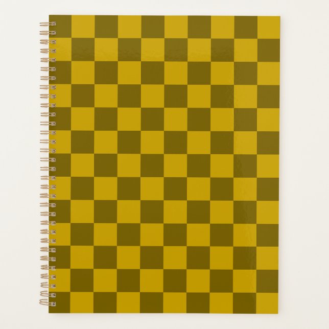 Elegant Chequered Pattern in Dark and Light Brown Planner (Front)