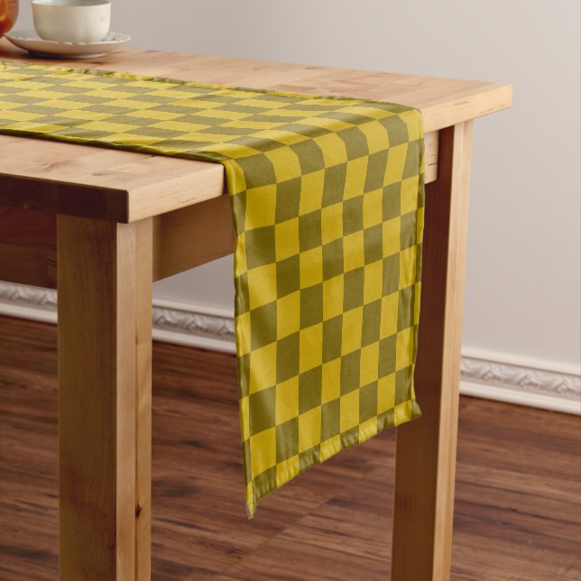 Elegant Chequered Pattern in Dark and Light Brown Short Table Runner (In Situ)