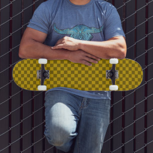 Elegant Chequered Pattern in Dark and Light Brown Skateboard