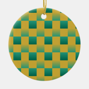 Elegant chequered pattern in green and gold ceramic tree decoration