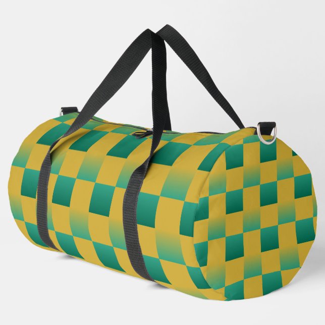 Elegant chequered pattern in green and gold  duffle bag (Left Corner)