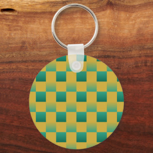 Elegant chequered pattern in green and gold  key ring