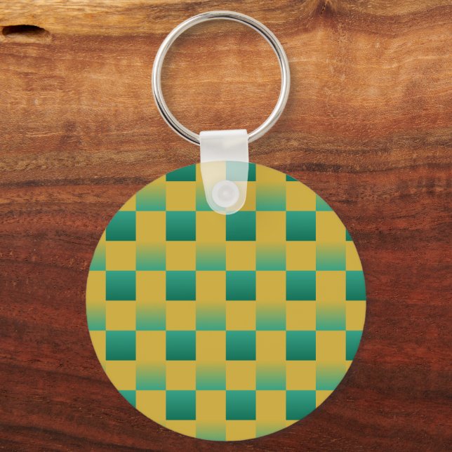 Elegant chequered pattern in green and gold  key ring (Front)
