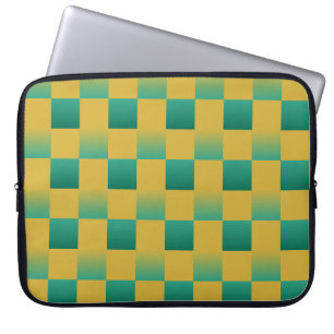 Elegant chequered pattern in green and gold laptop sleeve