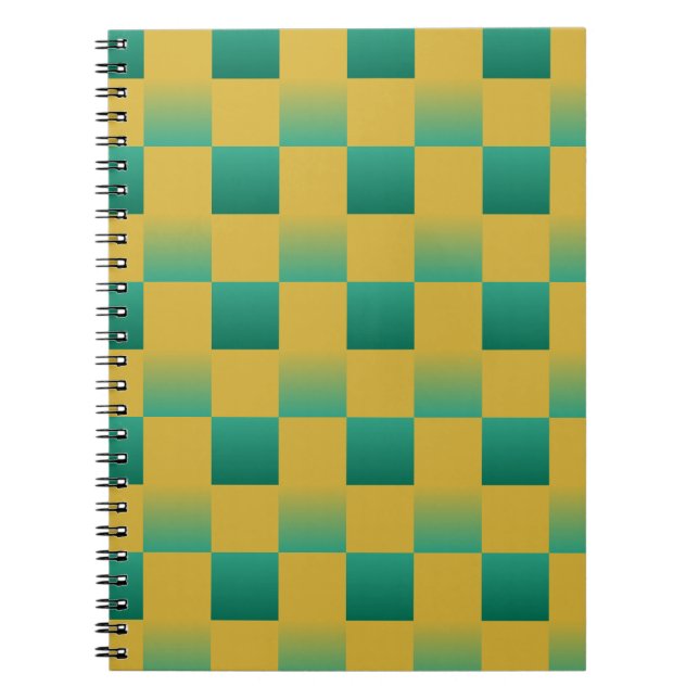 Elegant chequered pattern in green and gold  notebook (Front)