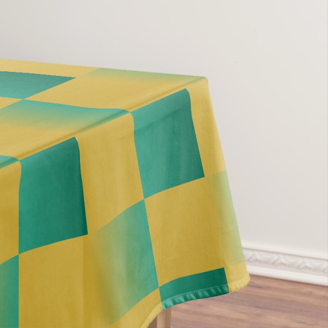 Elegant chequered pattern in green and gold  tablecloth (In Situ)