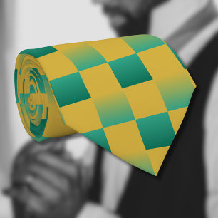 Elegant chequered pattern in green and gold tie