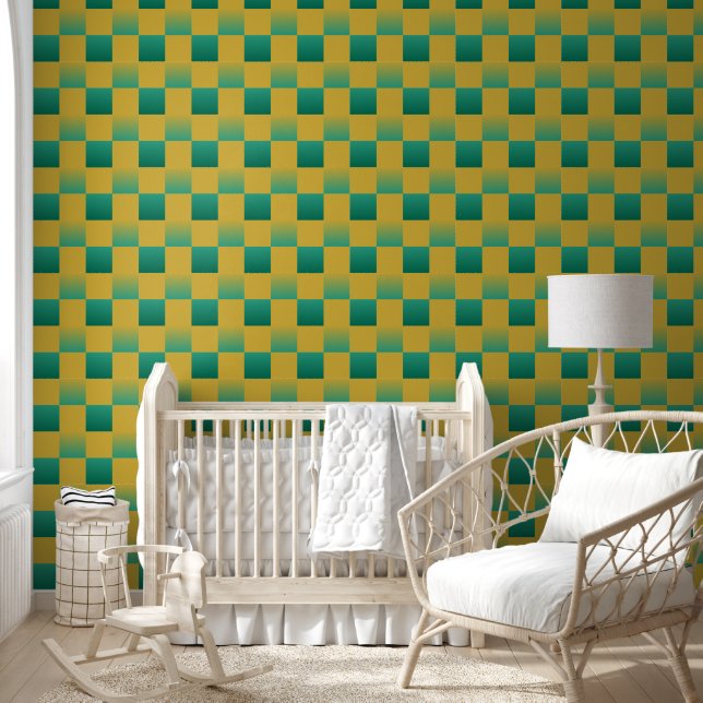 Elegant chequered pattern in green and gold  wallpaper (Kids)