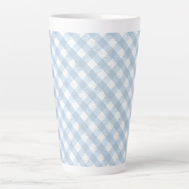 Elegant Chequered Spotted Blue and White Pattern Latte Mug (Front)