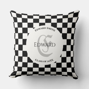 Elegant Chequered White and Black Cushion