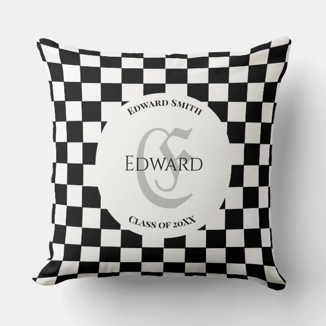Elegant Chequered White and Black  Cushion (Front)